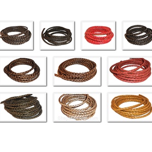 Brown Braided Leather Cord Round Leather <b>Rope</b> Coated Finish for making jewelry accessories in whole sale price 4mm Round Braided - Product Image 3