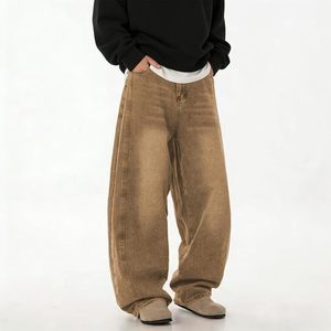 Men's Plus Size wax <b>Jeans</b> Sand Wash Loose Fit Casual Denim Pants With Pockets <b>Button</b> <b>Fly</b> Solid Color Woven Fabric - Product Image 2
