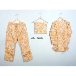 Conjunto de Pijamas de Verano para Mujer, Elegante, Cómodo, de Algodón, Cuello en V, Largo, Transpirable, Ecológico, Suave, de 2 Piezas, Lavable a Máquina - Product Image 1