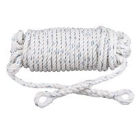 Cordage d'ancrage torsadé (14MM) en polyester blanc, corde marine à double tressage avec boucles pour l'amarrage de bateaux