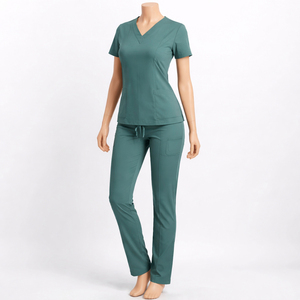 2026 Trendy Women Light Blue <b>Scrub</b> Set V-Neck Top Pants Medical <b>Uniform</b> Hospital Wear Cotton Polyester Woven Fabric - Product Image 5