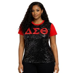 Maglietta Nera con Paillettes Delta Sigma Theta per Donne, Vestibilità Comoda, Tessuto Premium, Abbigliamento Casual per Confraternite Greche - Product Image 1