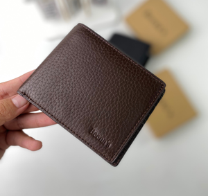 <b>Men's</b> Genuine Leather <b>Slim</b> Waterproof Fashion Fold Short Minimalist Daily Use Brown <b>Wallet</b> with Polyester Lining - Product Image 6
