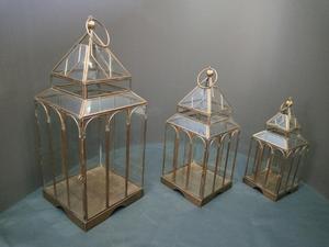 Artisan Design Rectangle <b>Brass</b> and Glass <b>Lantern</b> Set with Candle Holder for Home Decoration - Product Image 5