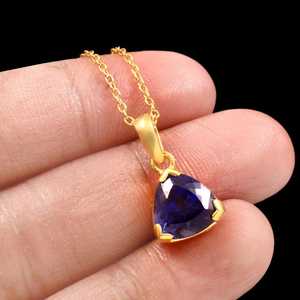 Pendentif Trillion en Saphir Bleu, Argent Sterling 925 Plaqué Or 14K, Poli à la Main, Bijou de Fiançailles, Cadeau - Product Image 4