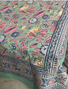 Nappe rectangulaire en coton imprimé à la main, motif floral traditionnel, lavable, écologique, durable, décoration intérieure - Product Image 4
