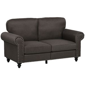 Canapé Chesterfield brun foncé 2 places, petit canapé avec garniture cloutée pour salon et chambre - Product Image 1