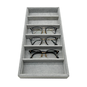 Boîte de rangement pour lunettes en tissu gris, 6 compartiments, étui rectangulaire pour lunettes de soleil - Product Image 1