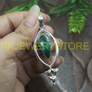 จี้เงินแท้ 925 ประดับพลอยมาลาไคต์สีเขียวธรรมชาติ รูปทรงวงรี ดีไซน์ใบไม้ งานแฮนด์เมด ของขวัญเครื่องประดับสำหรับผู้หญิง สไตล์โบโฮ - Product Image 3