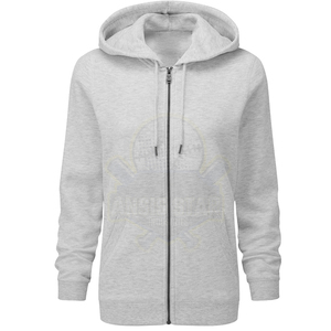 <b>Women's</b> Light <b>Grey</b> <b>Zip</b> Up <b>Hoodie</b> Long Sleeve Solid Color Sweatshirt With Kangaroo Pocket - Product Image 6