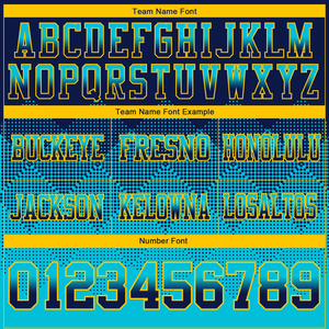 Nueva Camiseta de Fútbol Americano Personalizada al por Mayor, Color Azul Marino y Amarillo, con Malla, Diseño Degradado, Forma Cuadrada, Auténtica - Product Image 3