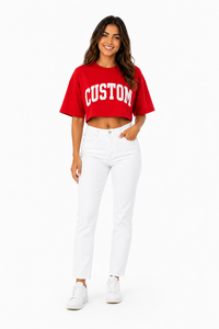 Camiseta Corta para Mujer, Personalizada con Bordado de Letras, Cuello Redondo, Manga Corta, Corte Holgado, Informal, Primavera Verano, 100% Algodón - Product Image 5