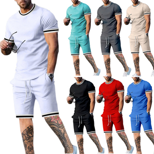 Ensemble de t-shirts décontractés pour hommes, à manches courtes, imprimés en sérigraphie, avec bordure blanche, col rond, tricoté, respirant, pour l'été, couleur unie - Product Image 3