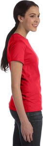 เสื้อยืดคอกลมแขนสั้นสีแดงสำหรับผู้หญิง สีพื้น สไตล์ลำลอง ผ้าฝ้ายเจอร์ซีย์ 100% ทรงปกติ ใส่ได้ทุกฤดู - Product Image 2