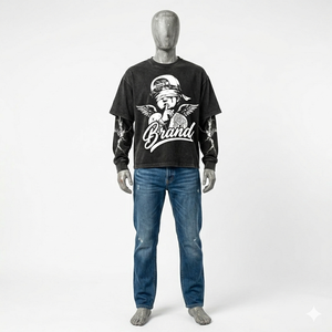 T-shirt en coton personnalisé à coupe ample, impression sérigraphique, streetwear, t-shirt à manches longues double couche pour unisexe, confort optimal - Product Image 4
