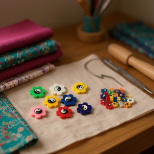 Perline in Argilla Polimerica Ilan 5x9mm con Motivo Tai Chi, Forma Piatta per Decorazione Abbigliamento - Product Image 2