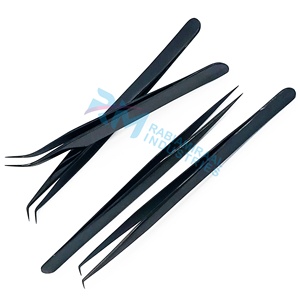 Pince à épiler de précision RMI en acier inoxydable, pointe lisse, 14 cm, 12 cm, anti-magnétique, couleur plasma noire, préhension fine et parfaite pour les cils - Product Image 3
