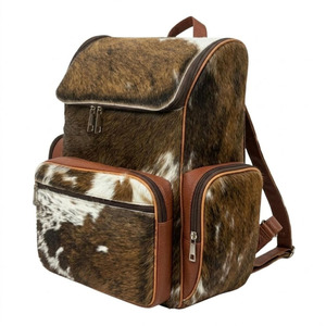 Cowhide <b>Leather</b> School Bag With Real Fur Shoulder Straps Durable Softback Outdoor <b>Large</b> Space - Product Image 4