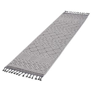 Alfombra de pasillo geométrica gris/blanca 2X8 para interiores/exteriores de la colección LOOM and LUXE - Product Image 3