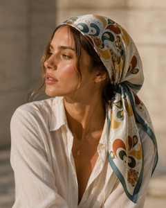 Elegante Pañuelo Cuadrado de Seda con Estampado Floral para Mujer, Accesorio de Moda para Todas las Temporadas - Product Image 2