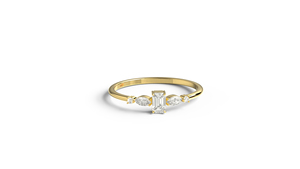18K Gold Emerald Cut Diamond <b>Ring</b> with Marquise and Round Diamonds Three Stone Engagement <b>Ring</b> Minimalist Dainty <b>Stacking</b> <b>Rings</b> - Product Image 1
