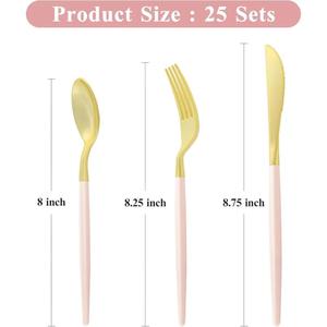 Ensemble de couverts Accent Rose Doré, réutilisable, style simple, en acier inoxydable de qualité alimentaire, cuillère, fourchette, couteau, 3 pièces, ensembles de couverts uniques - Product Image 1