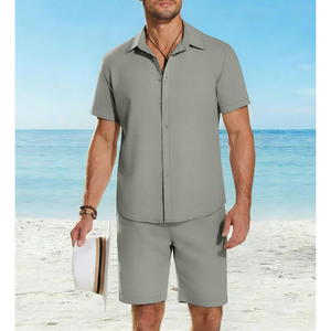 Street Style Summer Suit for Office Party Men's Plus Size Breathable Shorts Shirt <b>Set</b> Two-Piece Wear Custom Logo Design High - Product Image 2