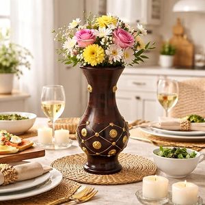 <b>Rustic</b> Wooden Flower Vase Handmade Sheeshamwood Round Tabletop Vessel 8"-12" Diameter for Home <b>Office</b> Decor - Product Image 6