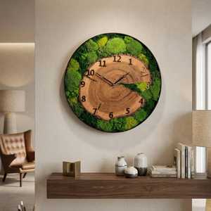 Green Haven Wood Slice <b>Clock</b> Mossy Timber Artisan Wall <b>Clock</b> Rustic Woodland Moss Decor <b>Clock</b> Enchanted Forest Wood <b>Clock</b> - Product Image 6