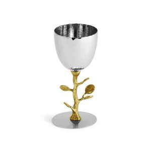 Trending Silver Kiddush Cup With Gold Interior Leaf Stem Saucer Luxury Judaica Wine Goblet For Sabbath Table Decor Holiday Decor - Product Image 4