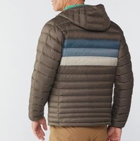 Veste matelassée à capuche, rembourrée de duvet, coupe-vent, hiver, décontractée, fermeture éclair, coupe classique, marron avec rayures bleues et beiges CP-MPJ-11
