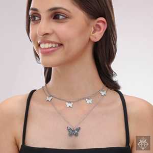 PRAO Silver Luster Double <b>Chain</b> Necklace Butterfly Ballet Inspired Fine <b>Chains</b> for Women - Product Image 3