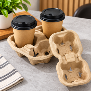 Plateau porte-gobelets en papier kraft EcoRev à double paroi jetable pour boissons chaudes, emballage à emporter pour café - Product Image 6