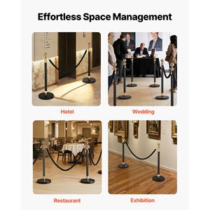 2 Pezzi Corde Nere in Velluto per Pali Divisori da 1,5 m con Gancio Dorato, Tappeto Barriera per Controllo Folla in Fiere - Product Image 6