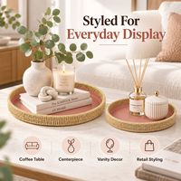 Ensemble de 2 plateaux décoratifs ronds en métal avec bord tressé naturel pour centre de table basse et décoration intérieure