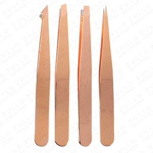 Juego de 4 Pinzas para Cejas de Acero Inoxidable Color Oro Rosa con Punta Inclinada, con Estuche de Cuero PU, Logotipo Personalizado, Herramienta de Belleza OEM - Product Image 4
