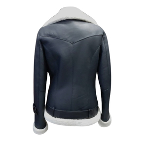 2026 OEM TOPEAK SPORTS Women's Grey <b>Sheepskin</b> Leather <b>Jacket</b> 100% High Quality Breathable Eco-Friendly Winter Fashion Low MOQ - Product Image 5