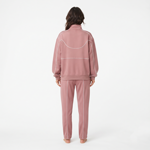 Conjunto Deportivo de Alta Calidad para Mujer, Sudadera Holgada de Poliéster con Media Cremallera y Ribete en Contraste Blanco, Pantalones Deportivos Personalizados - Product Image 6