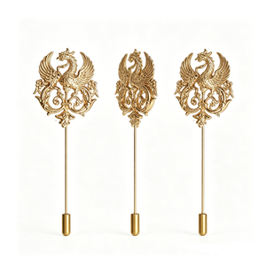 Broche Phénix Doré avec Motif Floral, Badge Métallique de Luxe pour Décoration de Mode, Épingles de Revers en Métal Personnalisées, Faits Main, Tendance - Product Image 2