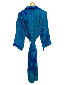 Robe kimono de luxe en soie patchwork, cache-maillot de bain, tenue de nuit, longue robe, kimono indien vintage fait main en soie de sari recyclée - Product Image 5