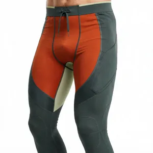 Leggings de compression pour homme, couleur contrastée, longueur intégrale, taille à cordon de serrage, spandex, nylon, collants de sport - Product Image 5