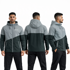 Chaqueta cortavientos impermeable con cremallera de nailon, estilo urbano, con logo serigrafiado, ligera, transpirable y con capucha para hombre. - Product Image 1