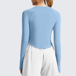 Haut de yoga pour femmes, manches longues, col rond, pour l'exercice, la course à pied, séchage rapide, vêtements de fitness, haut de yoga pour femmes - Product Image 2
