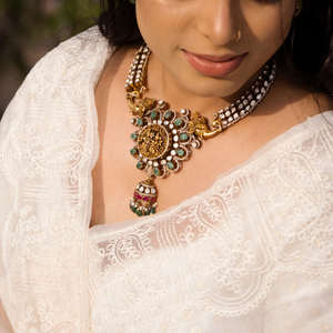 Kundan <b>Necklace</b> for Women | Handcrafted Gold-Plated Statement Pendant | Luxury Silver Jewellery India | Gajaah 925 Silver - Product Image 1