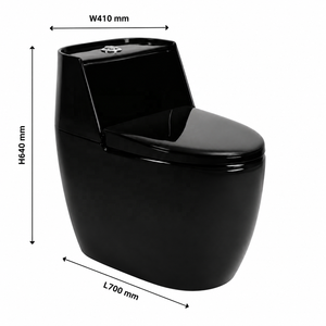 Inodoro Negro de Una Pieza con Acabado Brillante, Montado en el Suelo, Cerámico, Diseño Contemporáneo, Taza Alargada, Doble Descarga, S-trap - Product Image 4