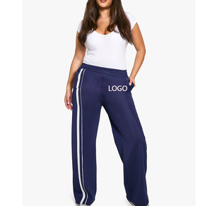 Jogging personnalisé avec logo brodé en chenille, confortable, streetwear décontracté, double taille, bande latérale, coton et polyester, pantalon pour femme - Product Image 3