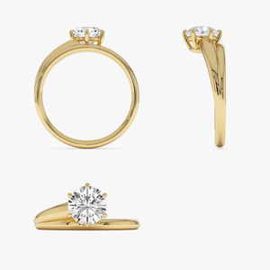 Bague de fiançailles en or jaune avec diamant rond taille brillant, style classique pour femme - Product Image 4