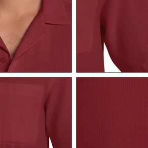 Camisas de Hombre de Color Rojo Casual a la Moda, Corte Holgado, Cuello Clásico, Manga Corta, Diseño Personalizado OEM ODM - Product Image 2