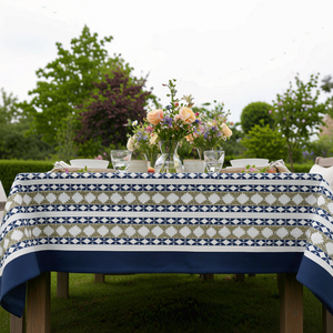 Nordic Blue Greystone Stripe 10 Seater <b>Tablecloth</b> 180x270cm Handcrafted 100% Cotton Wedding Dining Home Decor Style - Product Image 3