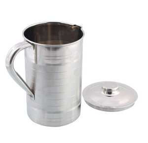 Carafe à eau en acier inoxydable au design simple et classique, écologique, avec poignée en acier, capacité de 1,8 L, 100 % faite à la main, couleur argent, pour la maison - Product Image 6